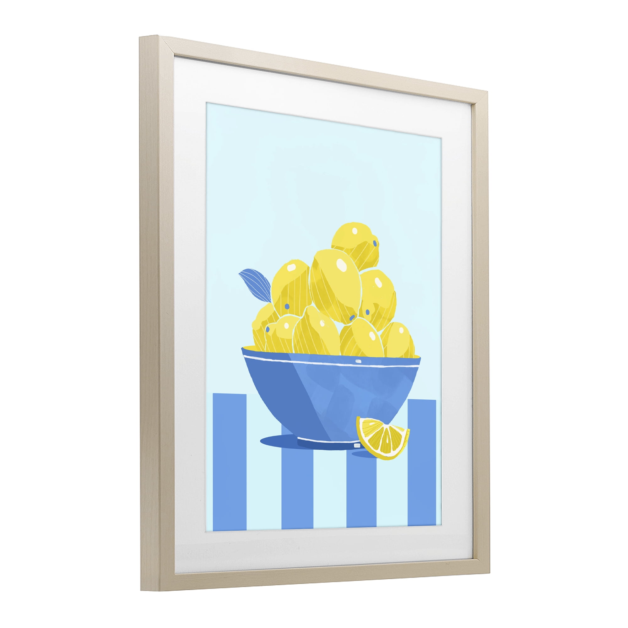 Stupell Industries Yellow Lemon Bowl Striped Birch Framed Print Under Glass, design by Lucca Sheppard