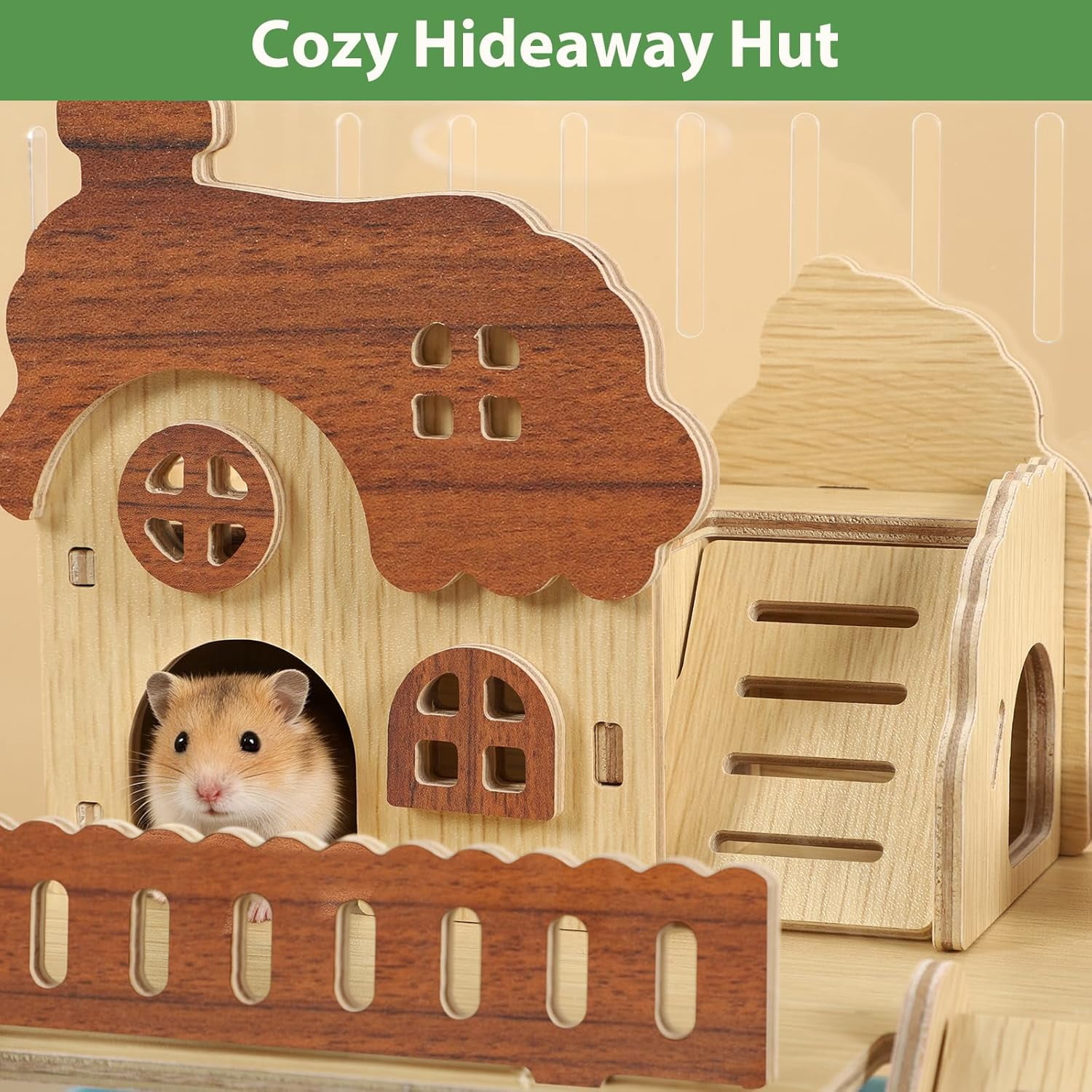 Large Hamster Cage Hamster Enclosure with Hideout, Wheel & Clear Hamster Habitats for  Dwarf Hamster, 3 Tier Animal Gerbil Cage for Pet Mice House, 13.3" L x 9.8" W x 17.4" H
