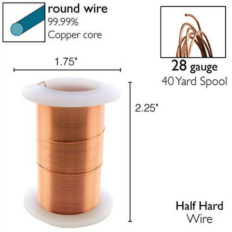 Wire Elements, Tarnish Resistant Bright Copper Wire, 28 Gauge 40 Yards  (36.5 Meters) 