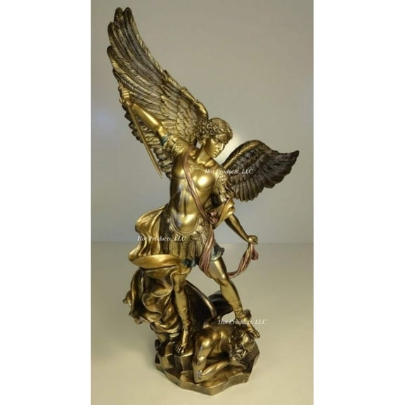 14.63 Inch Saint Michael Tramples Demon Cold Cast Bronze Figurine