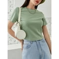 thumbnail image 5 of Womens Round Neck Solid Rib-knit Cropped Tee Short Sleeve Summer Blouse For Women, 5 of 6