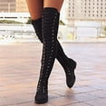 thumbnail image 3 of Women's Chunky Low Heel Over The Knee Boots, Solid Color Lace Up Shoes, Comfort Round Toe Shoes, 3 of 6