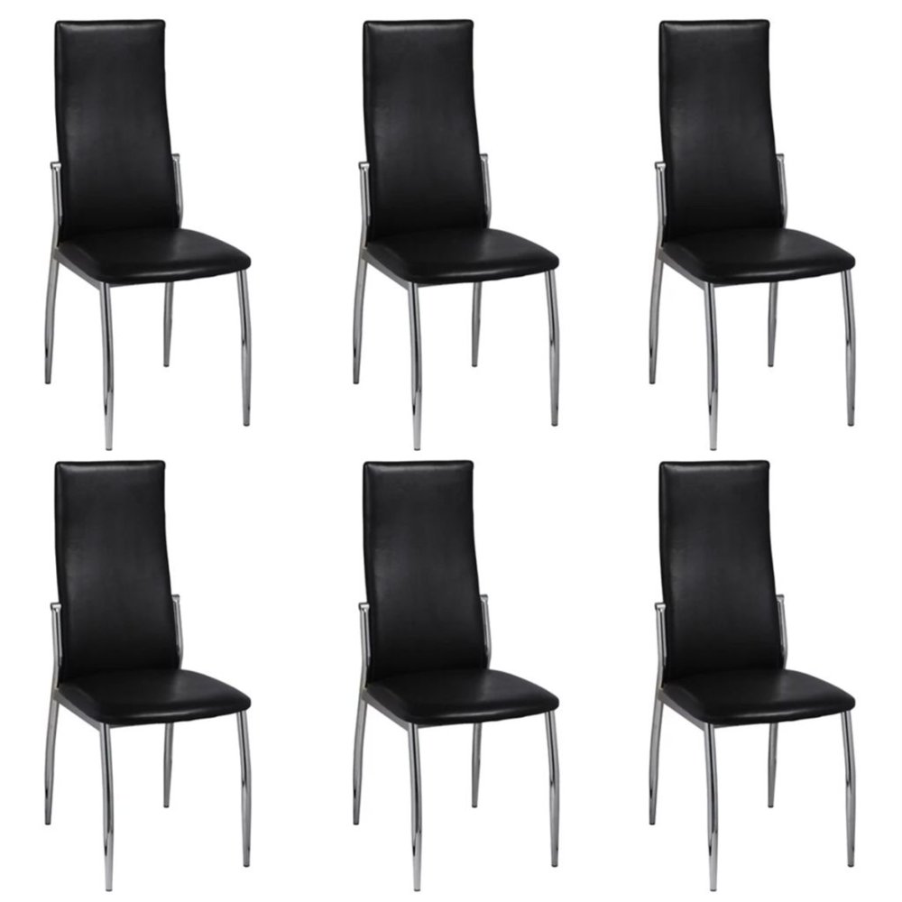 vidaXL 6 Artificial Leather Iron Black Dining Chairs
