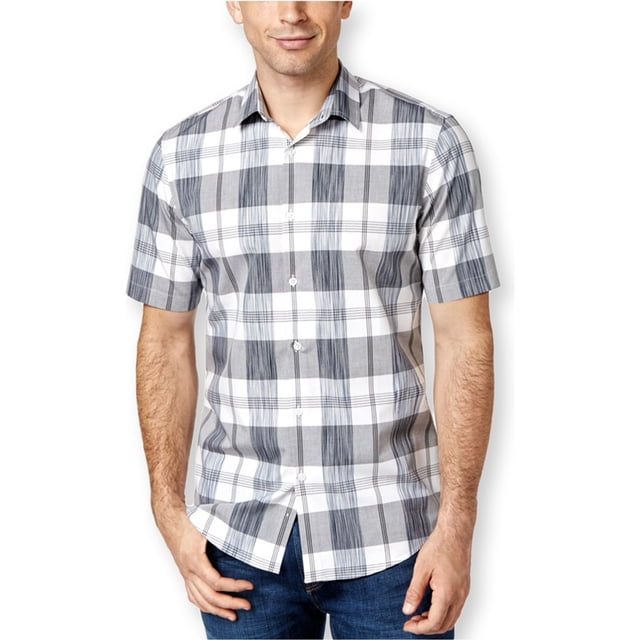 Alfani - Camisa a cuadros para hombre, ajustada, con botones, color blanco, extragrande