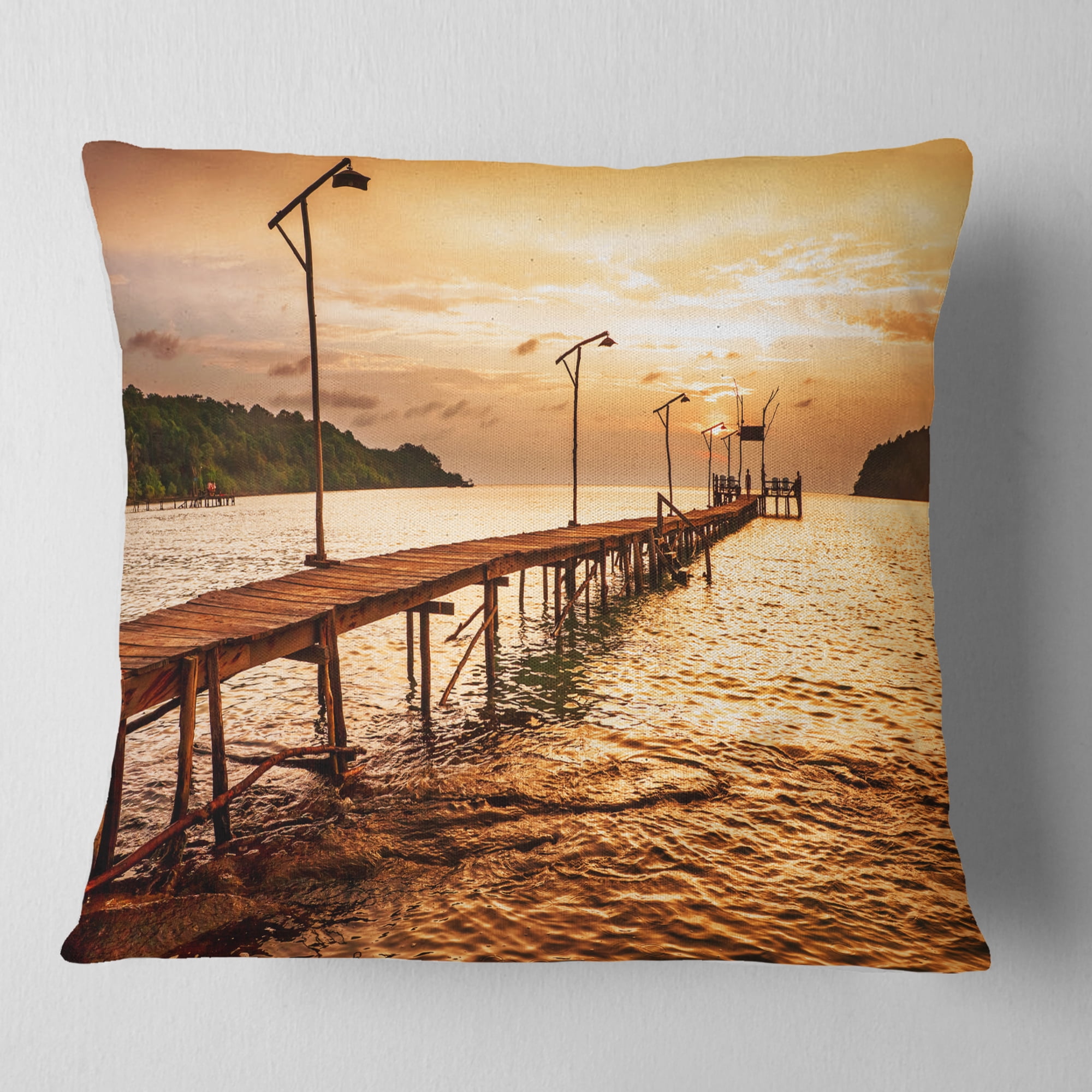 Designart Sunset Over Brown Sea - Seascape Throw Pillow - 18x18