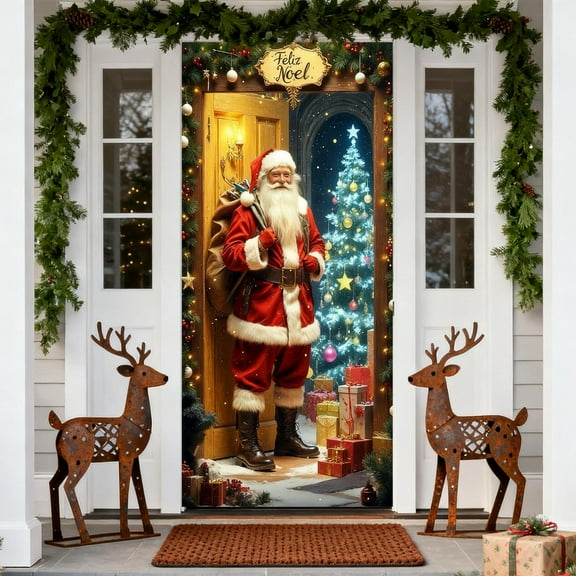 Generic 35 X 72 Inch Christmas Door Cover Christmas Door Curtain Christmas Day Door And Wall Decoration Festival Party Decoration
