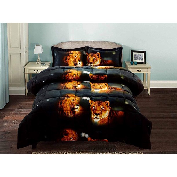 3 Piece 3d Comforter Set 3d Male And Female Lions Printed Comforter Set Queen Size Y15