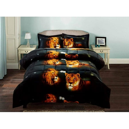 3 Piece 3d Comforter Set 3d Male And Female Lions Printed