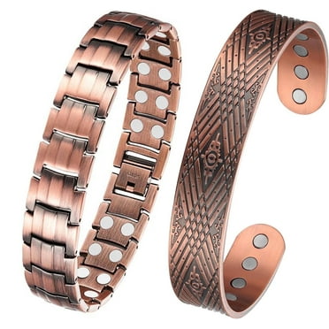 Wollet Copper Bracelet for Men, 99.9% Pure Copper Magnetic Bangle,Set of 2