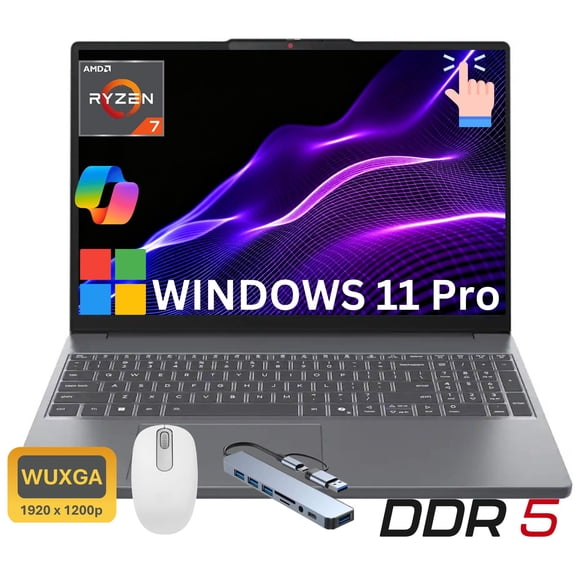Lenovo IdeaPad Slim 3i 15.3 inch FHD Touchscreen Windows 11 Pro Laptop AMD Ryzen 7 170 16GB DDR5 Ram 512GB Ssd Luna Grey