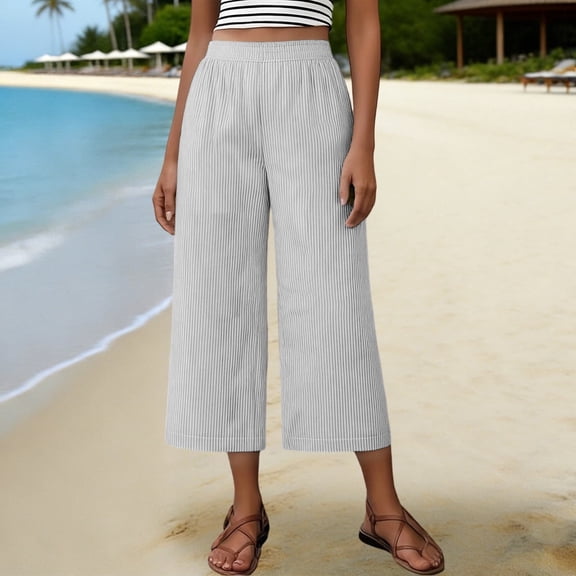 Capri Pants for Women Multi Colored Linen Cropped Trousers Extra Large Patch Pocket Cropped Trousers Cropped Trousers Size S-2XL
