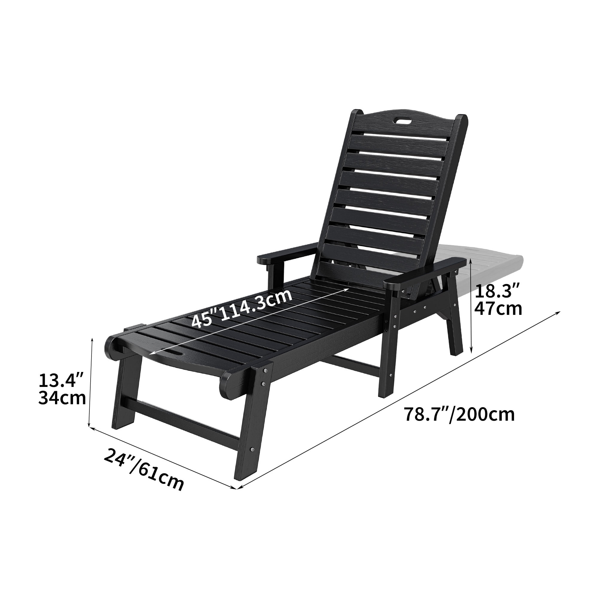 Uforic Outdoor Chaise Lounge Chair Set of 4 with Adjustable Backrest, Heavy Duty Resin Patio Lounger with Wide Armrest and 350lbs Capacity for Outside Poolside Beach Backyard, Waterproof, Black