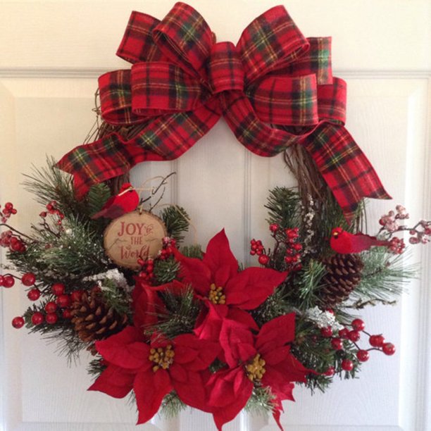 Christmas Wreath Artificial Plant Rattan Circle Wall Decor Simulation Flower