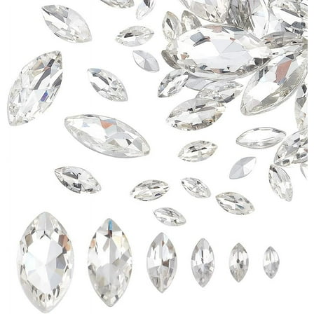 94 Pcs Pointed Back Rhinestone 6 Sizes Glass Rhinestones Gems Clear Horse Eye Jewels Embelishments with Silver Plated Back Crystals Stones for Craft Decor Jewelry Making diy