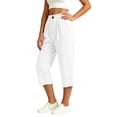 thumbnail image 5 of Vivianyo HD Women's Pleated Waist Summer Loose Casual Capri Pants, Single Button Elastic Waistband Soft Cropped Fall Trousers with Side Pocket for Women, Women's White, Sizes S-3XL, 5 of 6