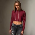 thumbnail image 4 of Women Fall Spring Hoodie Drawstring Loose Solid Color Drawstring Elastic Cuff Short Length Casual Pullover Daily Wear Top, 4 of 8