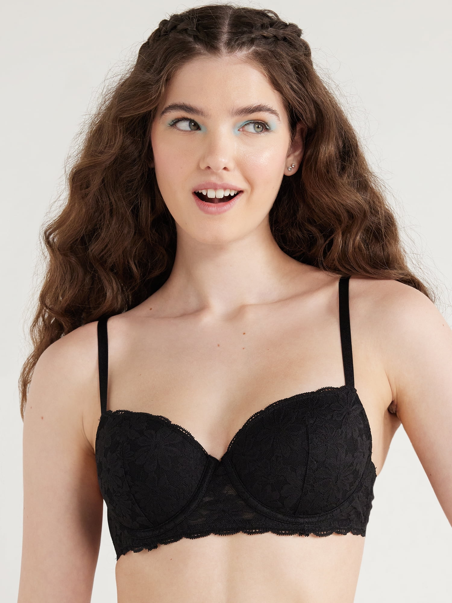 No Boundaries Women’s and Women’s Plus All-Over Lace Balconette Bra with Sugarcup™, Sizes 34B-40DD