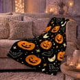 thumbnail image 6 of Cheerful Whimsical Halloween Pattern Pumpkins Bats Moons, Festive Halloween Scene, Warm Flannel Blanket for Living Room and Family Room, Art Lovers Halloween Gift, Festive Home Decor, 6 of 9
