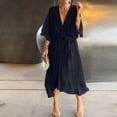 thumbnail image 2 of Women’s V Neck Midi Dress with Kimono Sleeves and Waist Tie Loose Fit Lightweight Flowy Casual Style for Daily Wear Black L, 2 of 6