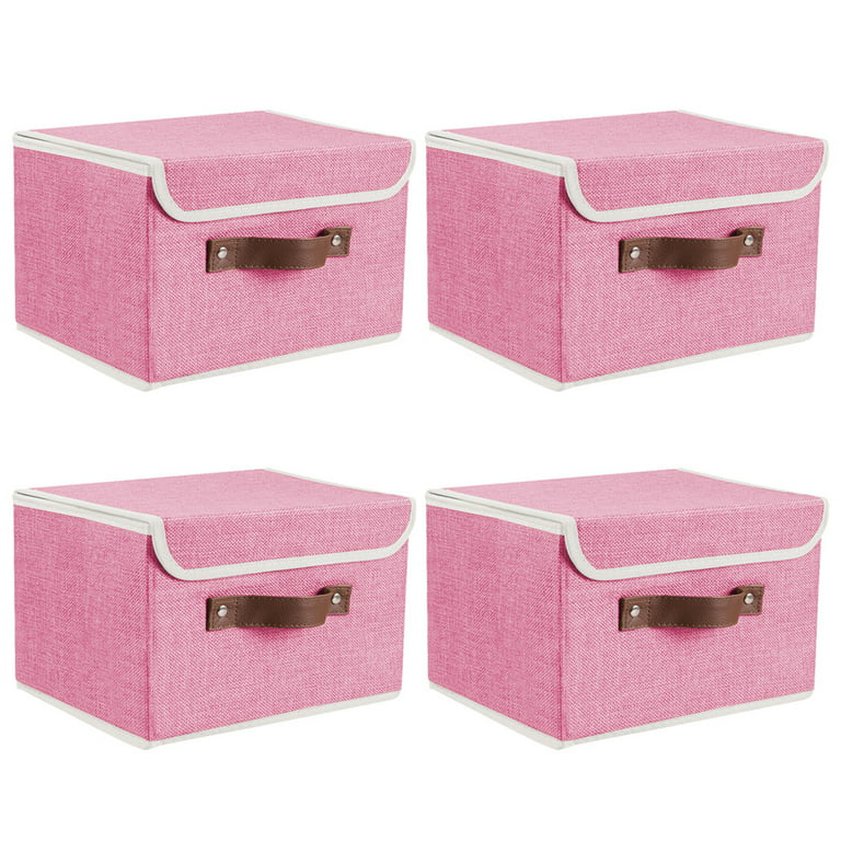 Collapsible Fabric Storage Bin With Handle Lid Foldable Box Linen