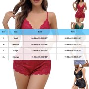 SwiftWear Women's Lace & Bowknot Pajama Set Delicate Sleepwear & Loungewear Adjustable Strap Cami with Built-in Bra and Shorts, Sheer Comfort Black