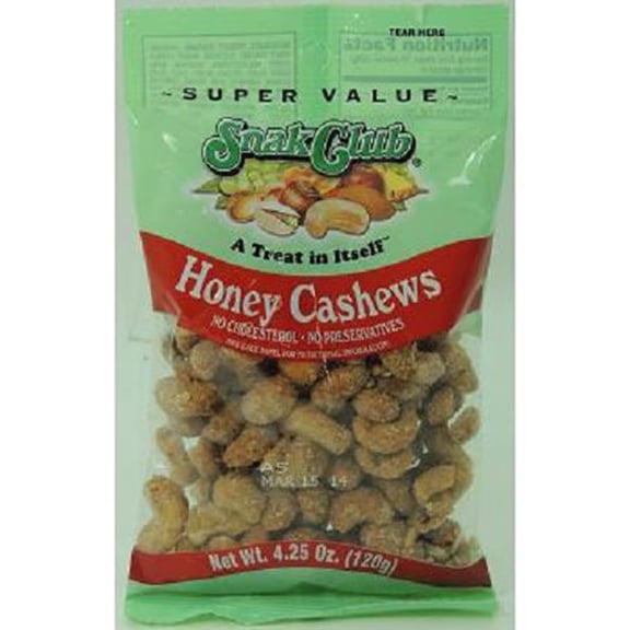 SNAK CLUB SUPER VALUE HONEY CASHEWS 4.25 oz Each ( 6 in a Pack )