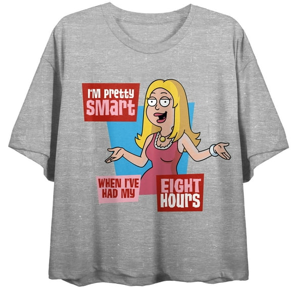 American Dad I'm Pretty Smart When I've Had My Eight Hours Crew Neck Short Sleeve Gray Heather Women's Crop Top -Large