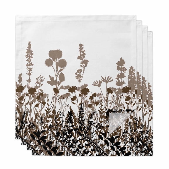 Brown Flowers Cloth Napkins, Vintage Country Spring Wild Floral Herbs Washable and Reusable Dinner Napkins Set of 4, Table Napkin for Kitchen Party Birthday Wedding Hotel Housewarming 20"x20"