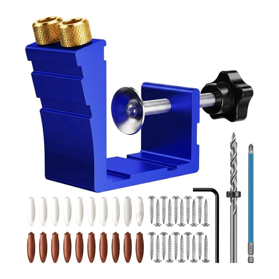 Precision Pocket Hole Jig Kit with 15° Angled Drill Guide, Adjustable Thickness 5mm–55mm, Includes Screws, Plugs, Drill Bit & Hex Wrench for Sturdy Wood Joints