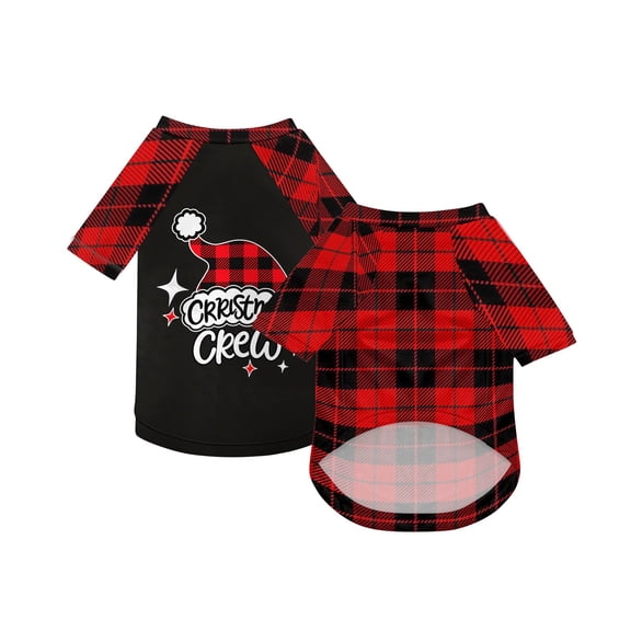 Christmas Dog Sweatshirt, Black Plaid Holiday Puppy Pullover, Size L, 20.08 in Chest