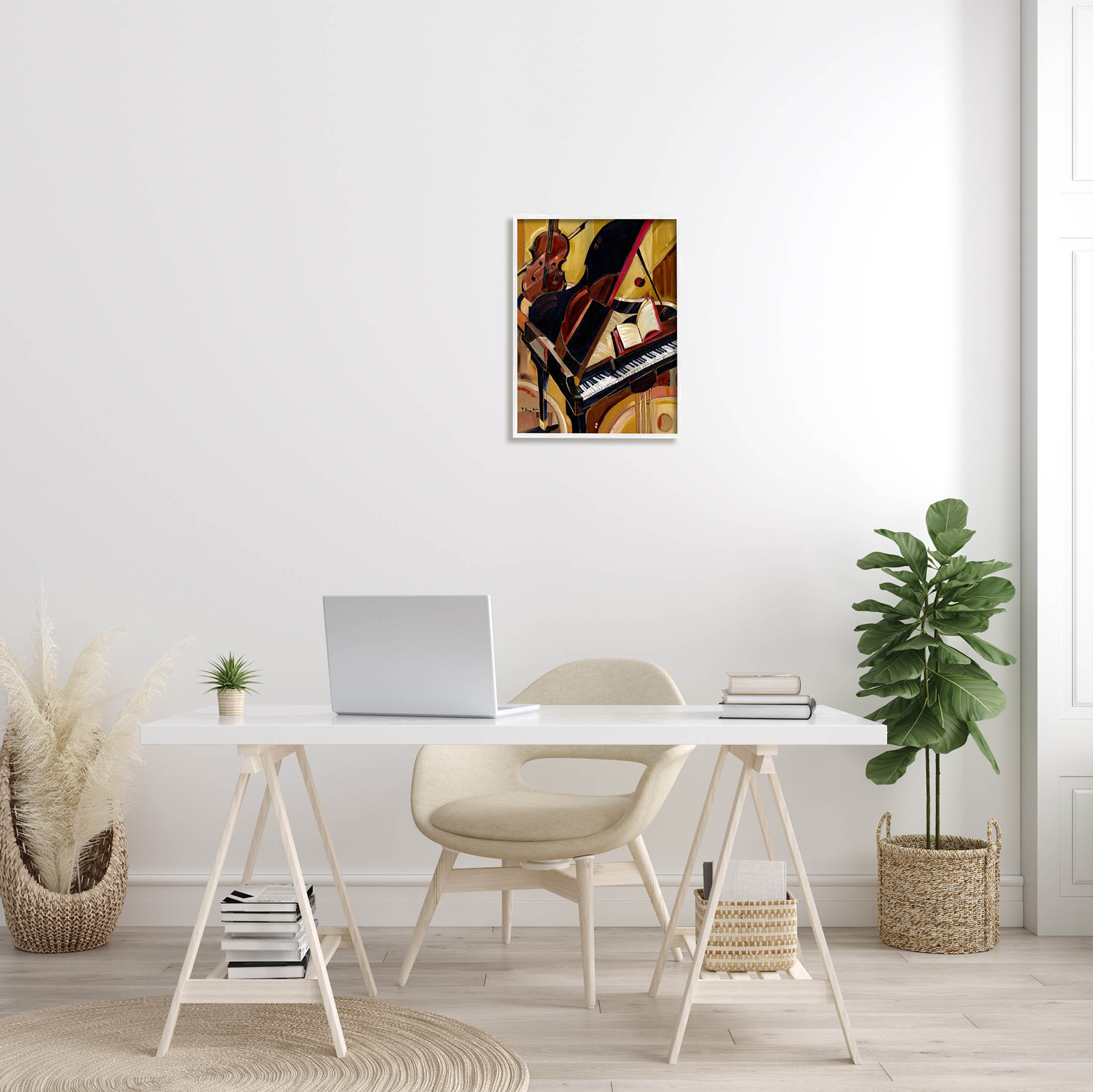 Stupell Industries Musical Instruments Modern Piano Painting White Framed Art Print Wall Art, Design by Paul Brent