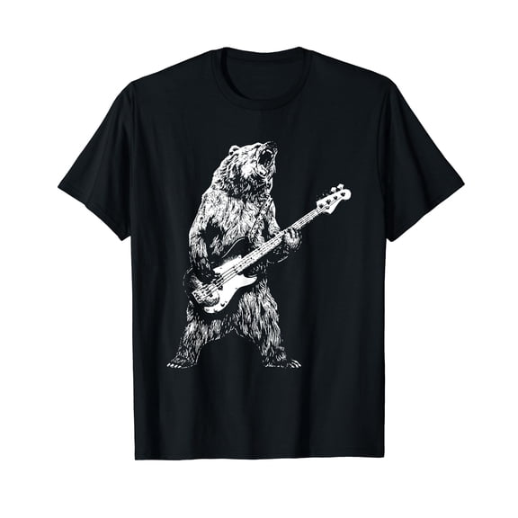 Retro Bear Playing Bass Guitar Bear Guitarist Music Lovers T-Shirt