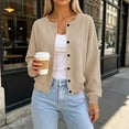 thumbnail image 6 of Women's Waffle Knit Cardigan Soft Crew Neck Button Down Long Sleeve Tops Loose Cropped Layering Sweater Coat Fall Winter Casual Outerwear Beige, 6 of 7