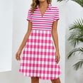 thumbnail image 2 of ZHOGXU Womens Summer Dresses Short Sleeve Lapel Plaid Striped Print A Line Elegant Relaxed Fit Shirt Dress For Casual Daily Wear,Hot Pink,S, 2 of 5