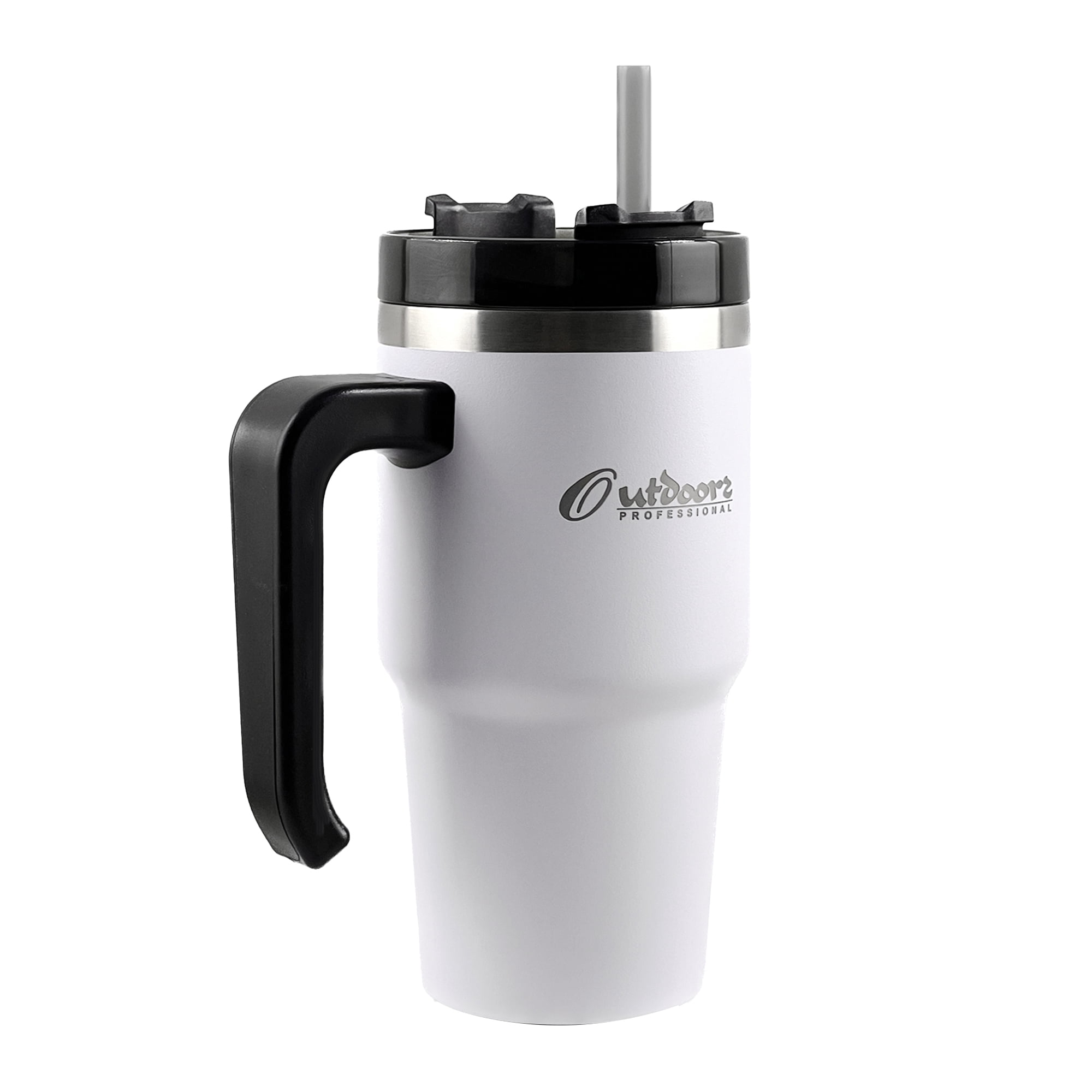 Outdoors Professional 20-Oz. Stainless Steel Double-Walled Insulated Tumbler with Straw (White), OUTD6052