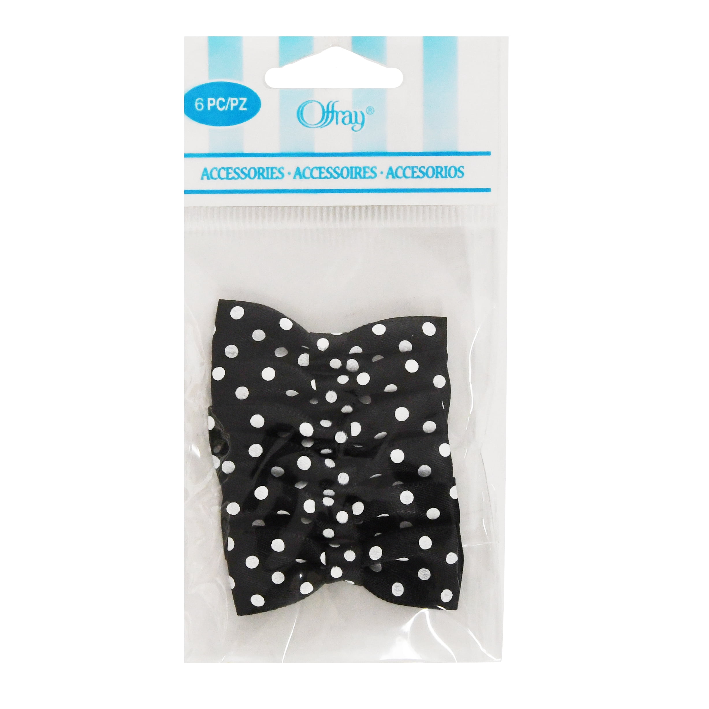 Offray Black Tuxedo Satin Ribbon Bow Accessory for Wedding, Hair Clips, and Scrapbooking, 6 Pieces, 1 Package