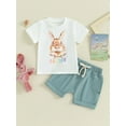 thumbnail image 2 of Toddler Baby Boy Easter Clothes Set 3 6 12 18 24 Months 2T 3T Bunny/Carrot Print Short Sleeve T-Shirt with Shorts 2Pcs Casual Outfit, 2 of 9