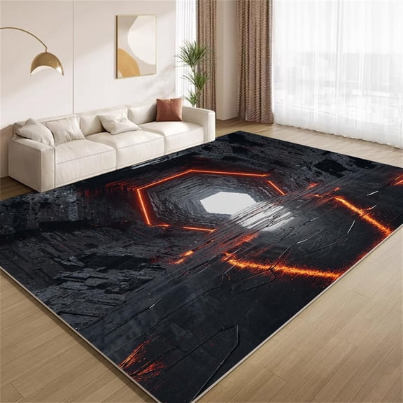 3D Optical Illusion Area Rugs, Black Channel Carpet, Washable Non Slip Low Pile Soft Rug for Bedroom Living Room Decor Mat 2ftx3ft