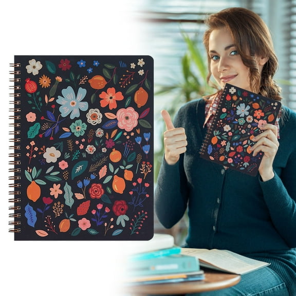 HandyHome Dark Floral Symphony Spiral Notebook, Aesthetic Spiral Notebook with Two Pockets College Ruled Notebook with Lined Inner Pages, Fits for Work & Note Taking(80 Pages, 6.5''×8.2'')