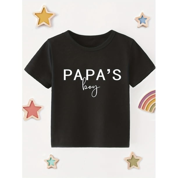 Camiseta "Papa's Boy" para niño, manga corta, cuello redondo, ropa informal de verano para niño