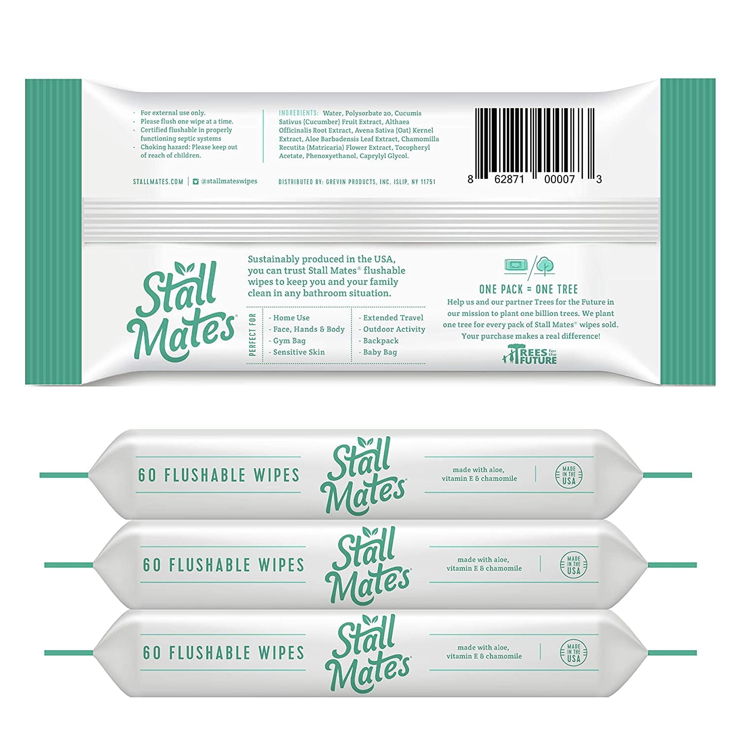 Stall Mates Home Pack. Extra Large, Flushable, Unscented, Hypoallergenic Wet Wipes 60 count, 4 pack