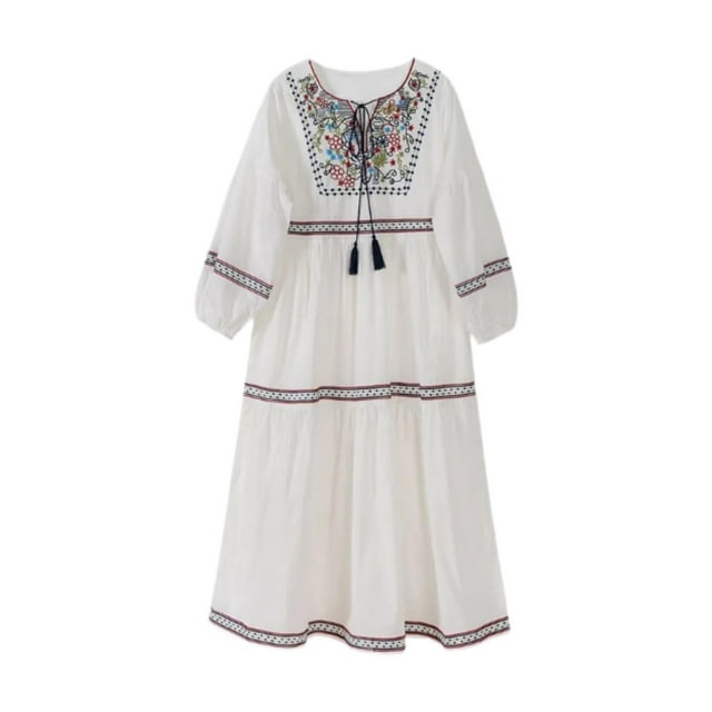 Vestido bordado para mujer, estilo bohemio, túnica, blusa de manga larga para viajar. M