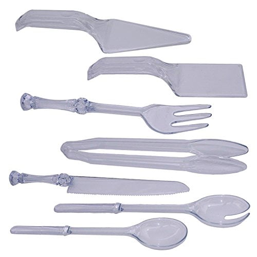 Disposable Plastic Serving Utensil Set, Tong, Fork, Knife, Salad Spoons