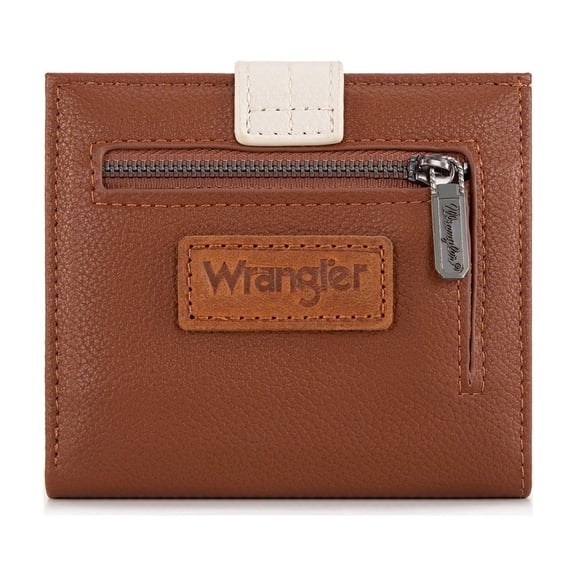 Wrangler Small Women's Wallet Slim Bifold Wallet RFID Credit Card Holder Minimalist Zipper Coin Pocket, Brown