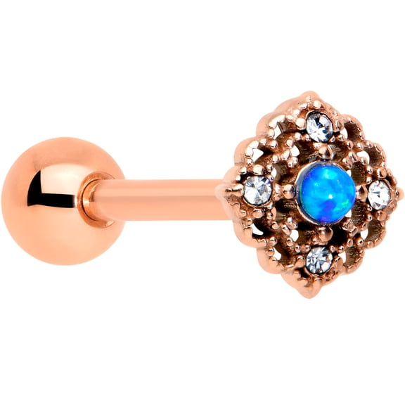 Body Candy Womens 14G PVD Steel Rosy Blue Synthetic Opal Lacy Barbell Tongue Ring Body Piercing Jewelry 5/8”