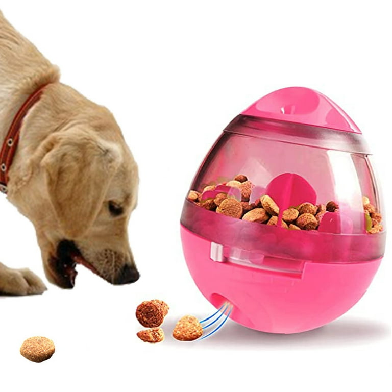 Tumbler Automatic Pet Slow Feeder Treat Ball Dog Toy for Pet Increases IQ Interactive,Food Dispensing Ball Dog/Cat Slow Feed Bowl, Pink
