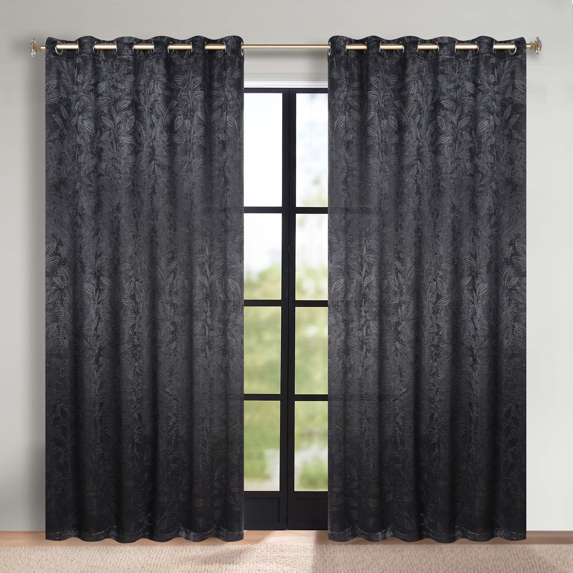 Superior Blackout Leaves Light Filtering Grommet Curtain Panel Set