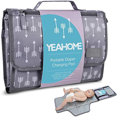Grey Changing Mat with Thick Sponge and Pockets Store Diaper Baby Product Perfect for Traveling YOOFAN Portable Changing Pad Wet Wipes Clothing