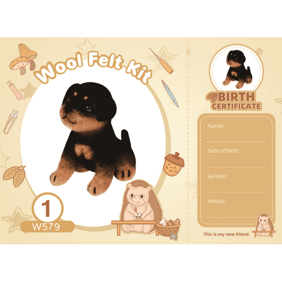 Norwegian Elkhound Needle Felting Kit. Wizardi DIY Wool Craft Kit F07N8-W547-N1