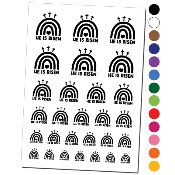 Easter Rainbow He is Risen Three Crosses Water Resistant Temporary Tattoo Set Fake Body Art Collection - Yellow
